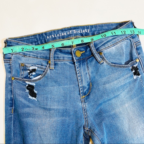 Articles Of Society Sarah Skinny Raw Hem Jeans Womens 25 Blue Distressed Stretch - Picture 6 of 11